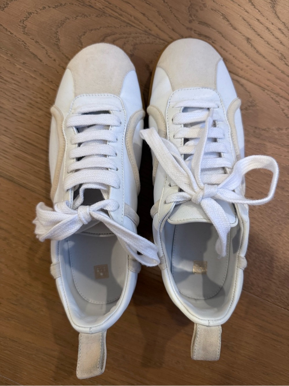 Toteme White and Cream Lace-Up Leather & Suede Sneakers-Size 36